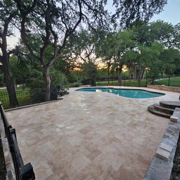 Travertine paver pool deck