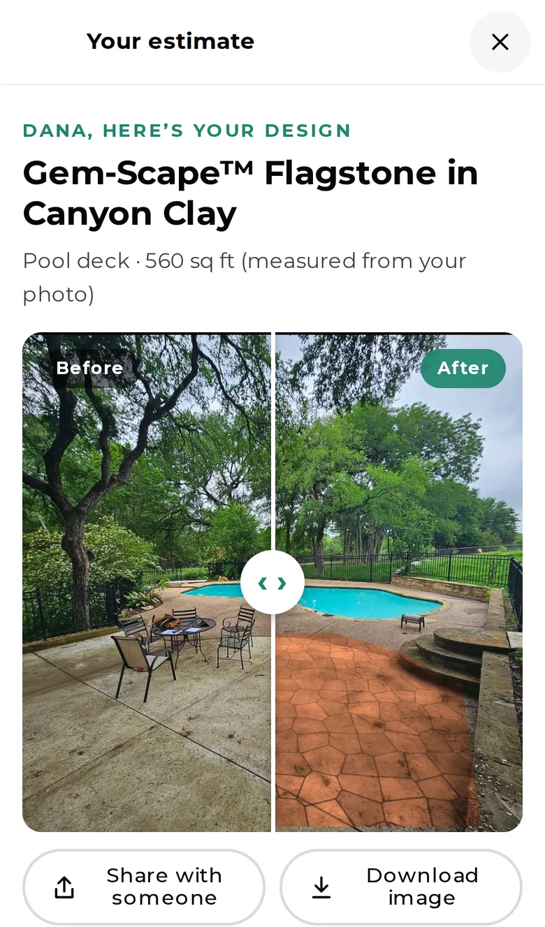 The homeowner's estimate: a before and after photo of the pool deck in flagstone